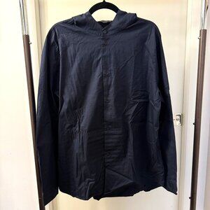 COS Men's Navy Blue Cotton-Mix Hooded Button Down Shirt - size 16 1/2